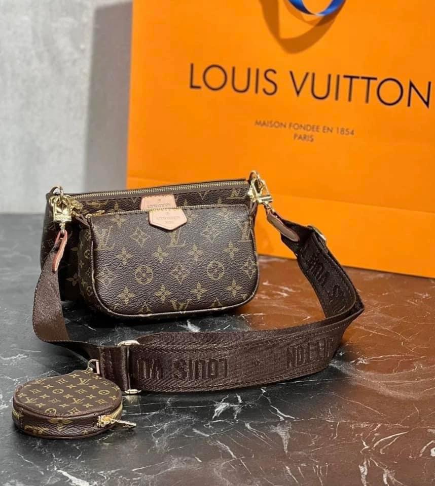 L V pochette brown strap