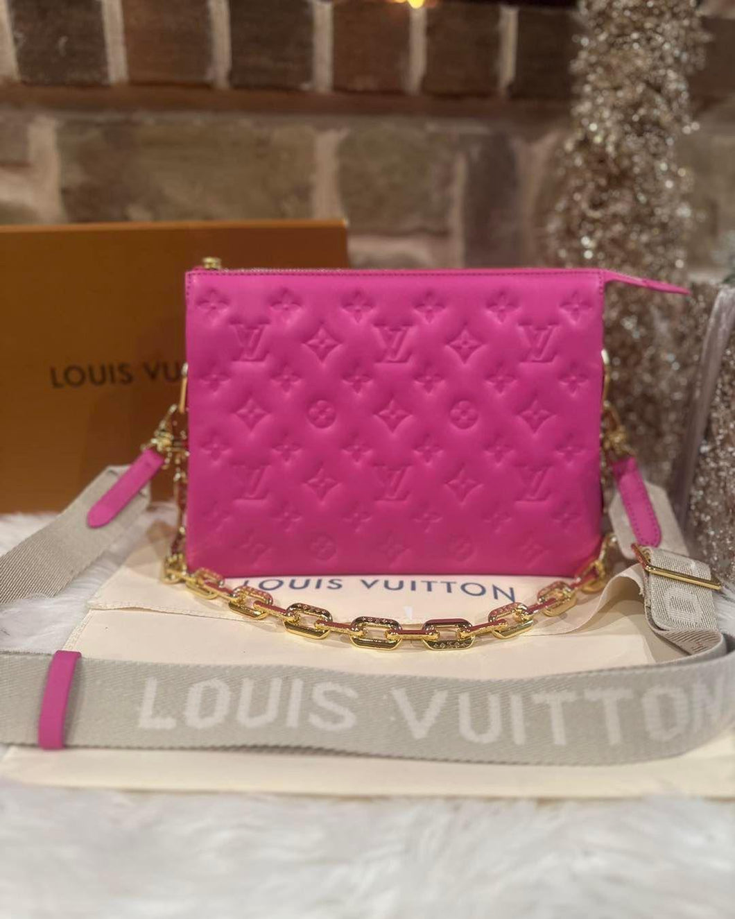 Hot pink L V crossbody